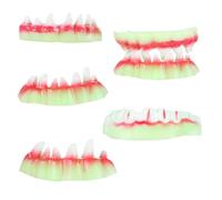 VILLCASE 5Pcs Luminous Zombie Artificial Teeth Props, Glow-In-The-Dark Horror Fake Dentures for Halloween Party Decoration and Costume Accessories
