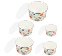 VILLCASE 5pcs Vintage Enameled Soup Bowls with Lids Thickened Chinese Style Food Bowls for Instant Noodles Salads and Soups Smooth Surface Protective Edges for Home and Restaurant Use