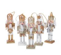 VILLCASE 5pcs Wooden Christmas Nutcracker Soldier Ornaments, 5-inch Gold and White Glitter Nutcracker Christmas Decorations, Traditional Hanging Figures for Xmas Tree Decorations, Fireplace