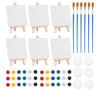 VILLCASE 6 Sets Mini Canvas Painting Kit, Mini Canvas and Easel, Acrylic Paint, Paintbrushes and Palette, Painting Kits for Kids Artists Paint Party