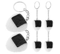 VILLCASE 6pcs Cute Mini Simulated Food Keychains Set - Realistic Rice Triangle Sushi Keyring Pendants for Handbag Decor and Party Bag Fillers in Purple Seaweed Design