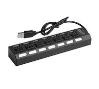 VILLCASE 7-port USB 2.0 Hub with High-speed 480mbps Data Transfer Rate, Ergonomic Design, and Simultaneous Port Use for PC and Desktop Metal Plastic Black Multi-port USB Charger