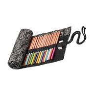 VILLCASE 72 Slots Pencil Roll Wrap Portable Pencil Pouch Beautiful Pattern Black Space-Saving Design for Drawing and Colouring