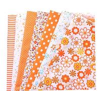 VILLCASE 7pcs DIY Patchwork Cotton Cloth Set, Orange Floral Plain Fabric Squares 25x25cm for Handmade Quilting and Sewing Crafts