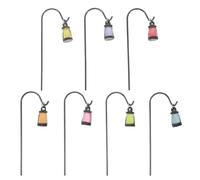 VILLCASE 7pcs Glow the Dark Mini Dollhouse Lanterns with Shepherd Hook, Resin and Iron Material, Lantern-shaped Artistic Design, Space-saving Hanging Ring for Tabletop Ornaments