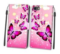 VILLCASE Back Painted Pattern Phone Protector for Se Lightweight PU Tpu Case with Magnetic Closure Card Slots Shockproof Design Stylish Gradual Pink Butterfly Pattern