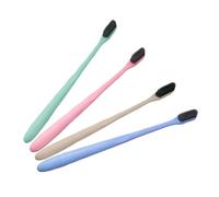VILLCASE Bamboo Charcoal Toothbrush Set Comfortable and Environmental Manual Toothbrush Small Oval Head 4 Pcs with Superfine Bristles Lightweight Wheat Straw Handle for Daily Oral Care