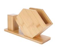 VILLCASE Bamboo Tissue Base Fan Shaped Restaurant Tissue Box Holder with Toothpick Box, Large Design for Dining Table Napkins Storage