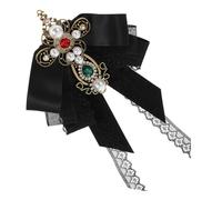 VILLCASE Baroque Gothic Lace Bow Brooch Pin Vintage Cross Lapel Pin for Women Black Retro Brooch Tie Accessory for Coat Dress and Uniform