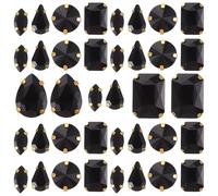 VILLCASE Black Crystal Rhinestones Flatback Sewing Rhinestones 50pcs with Gold Alloy Base for Jewelry and Clothing Accessories, for Handmade Craft Decoration