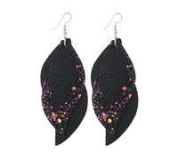 VILLCASE Black Leather Sequin Earrings Fashion Eye-catching Ear Dangle for Women 1 Pair with Three-layer Textured Design, for Everyday Wear and Going