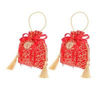 VILLCASE Candy Bags Party Bag Sweets Pouch Cloth Red with Drawstring 2pcs Wide Storage Range and Sturdy Material for Chinese Wedding Storage