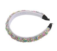 VILLCASE Candy Sprinkle Thick Padded Headband with Rhinestones, Wide Rainbow Hairband for Women, White Candy Beaded Headpiece for Birthday, Holiday Party, and Celebration
