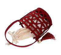 VILLCASE Chinese Style Wedding Candy Box with Handle, Hollow Red Felt Box with Inner Bag and Tassel, Romantic Double Happiness Present Storage Holder for Valentine’s Day and Wedding Favors