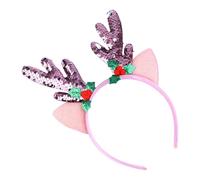 VILLCASE Christmas Headband with Pink Fabric and Shiny Sequin Elk Antlers, Fashionable Hair Accessory for Boys, for Cheer Props and Bars Holiday Celebrations Random Color