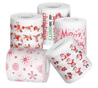 VILLCASE Christmas Toilet Paper Absorbent and Soft Bathroom Tissue 5 Rolls with Festive Cartoon Prints, Pulp Fiber Material for Multipurpose Use Stocking Stuffer for Holiday Season