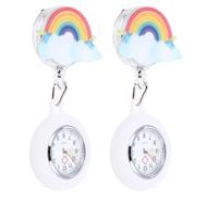 VILLCASE Clip-on Pocket Watch Easy to Check Time 2pcs for Nurses and Doctors Charming Rainbow Pattern Design with Silicone Material, Glow the Dark Feature Removable Cover Waterproof