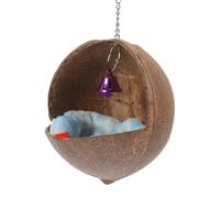 VILLCASE Coconut Shell Pet Nest with Bell Cushion Warm Sheltered Parrot Bird House for Home Balcony Random Color