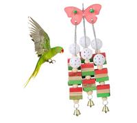 VILLCASE Colorful Wooden Hanging Bird Chewing with Bells for Parakeets Macaws and Parrots Detachable Hook Cage Accessory Keeps Birds Engaged and Decorates Cage