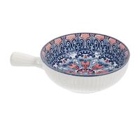 VILLCASE Compact Ceramic Bowl Single Soup Bowl for Household Use with Handle Blue Suitable for Oatmeal and Instant Noodles, for Family Gathering and Wedding Dining