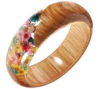 VILLCASE Creative Resin Han Chinese Clothing Bracelet with Dried Delphinium Flower and Wooden Bangle, Hand-made Stylish Wrist Decoration for Dresses and Everyday Clothes