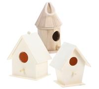 VILLCASE DIY Wooden Bird Nest Set with Hanging Rope with Wide Circle Entrance 3 Pcs Unfinished Creative Birdhouse Easy Wall Mounted Use for Pet Birds and Canary for Garden