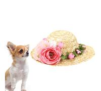 VILLCASE Dog Hat,Dog Sun Hat Pet Straw Woven Hat Hawaii Flower Straw Cap Creative Pet Headdress Photo Prop for Pet Dog Cat