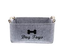 VILLCASE Dog Toys Storage Bins, Cat Toy Box with Wooden Handles, Rectangular Soft Felt Storage Bin Organizer Basket for Organizing Pet Accessories (Grey)
