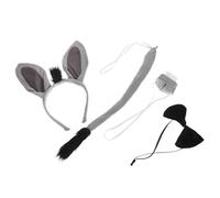 VILLCASE Donkey Costume Tail Bowtie Nose and Headband Grey Set 4 Pieces for Halloween Cosplay and Shower