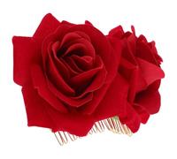 VILLCASE Elegant Red Wedding Hair Comb for Women with Realistic Flower Design, Secure Hold, and High Realism Made of Plastic and Glass, Bridal Hair Insert Decor for Parties and Special