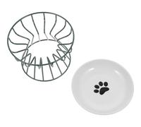 VILLCASE Elevated Ceramic Cat Feeding Bowl with Iron Storage Rack Easy to Clean Raised Design for Cats