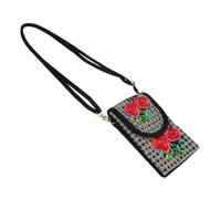 VILLCASE Ethnic Embroidered Canvas Crossbody Bag with Flap, Rose Flower Pattern, Tassel Accent, Small Mobile Phone Pouch and Wallet, Traditional Cultural Shoulder Bag for Women