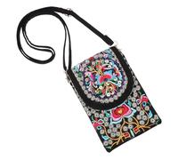 VILLCASE Ethnic Style Embroidered Crossbody Pouch Canvas Mini Shoulder Bag for Women Flap Closure Mobile Phone and Coin Storage