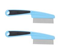 VILLCASE Fine Tooth Dandruff Comb Blue Plastic Handle for Children and Pets 2pcs with Detangling and Foreign Object Removal Stainless Steel Hair Comb Professional Scalp Care Tool