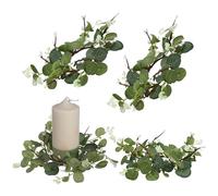 VILLCASE Flower Candle Rings 4Pcs Eucalyptus Wreaths Plastic Green Delicate DIY Accessories for Art and Craft Works and Photo Prop 9.43X9.43X0.79In