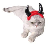 VILLCASE Halloween Pet Hat for Cats and Dogs with Soft Fabric and Adjustable Length Featuring Devil Horns Design, for Party and Pet Cosplay Decor in Black Colour
