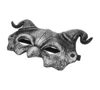VILLCASE Halloween Season Goat Horn Half Face Demon Mask for Adults | PU Silver Finish, Open Structure with Large Eye Holes, Elastic Strap, Reusable for Masquerade Parties and Stage
