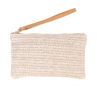 VILLCASE Hand-Woven Small Change Purse Cards Storage Pouch Attractive Straw and Leather Large Capacity Smooth Surface Wallet for Mothers Daily Use
