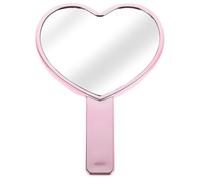 VILLCASE Handheld Makeup Mirror Pink Portable Heart-shaped with High Definition Glass and Plastic Frame Stylish Compact Mirror for Travel and Office Use