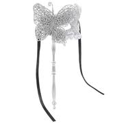 VILLCASE Handheld Mardi Gras Mask for Women Decorative Silver Plastic Fabric Cosplay Party Mask with Stick Beautiful Appearance Easy to Use for Stage Performance