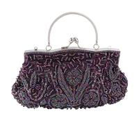 VILLCASE Handmade Purple Floral Clutch Bag Beaded Embroidered Evening Purse Artificial Pearls for Women’S Parties and Weddings