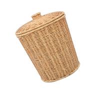 VILLCASE Khaki 1 round Vintage Living Room Trash Can Large Capacity Resistant to Deformation and Breakage Pp Faux Rattan Weave Garbage Bin with Lid for Bedroom Home Decor