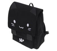 VILLCASE Large Capacity Black Cartoon Cat Backpack for Students and Boys, Canvas Material with Laptop Protection and Office Supplies Holder, for School and Daily Use