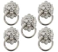 VILLCASE Lion Head Wardrobe Handles 5Pcs Zinc Alloy Silver Rings Cabinet Pulls for Kitchen Drawers Furniture Vintage Style