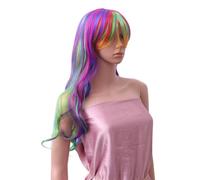 VILLCASE Long Curly Rainbow Wig for Cosplay and Party Use with Gradient Seven Color Design, True-to-life Fashion Synthetic Fiber Hair Cover for Women, Stylish and Skin-friendly