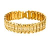 VILLCASE Men's Wide Engraved Bracelet with Flower Pattern in Golden Copper, Convenient Wearing and Great for Everyday Wear or Banquet, Stylish Link Chain Bracelet for Men Adults