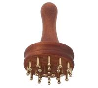 VILLCASE Meridian Massage Brush with Brass Head and Wooden Handle for Scalp and Abdomen Handheld Fascia Release Comb Circulation and Improving Skin Texture, for Office and Travel Use