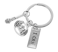 VILLCASE Music Themed Metal Keychain Microphone Pendant with Musical Note Design, Hanging Key Decor for Bag and Wallet, 1pcs Keyring for Singing and Speech Enthusiasts