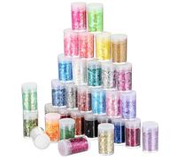 VILLCASE Nail Glitter Powder 32 Mini Jars Assorted Colors Fine Nail Glitter Flakes Art Decoration Portable Shimmer Powder for Party