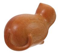 VILLCASE Natural Sandalwood Wooden Cat Statue Ornament Hand-carved Round Cartoon Style Artistic Home Animal Sculpture for Indoor Decoration Lightweight DIY Wood Ornament Gift for Cat Lovers